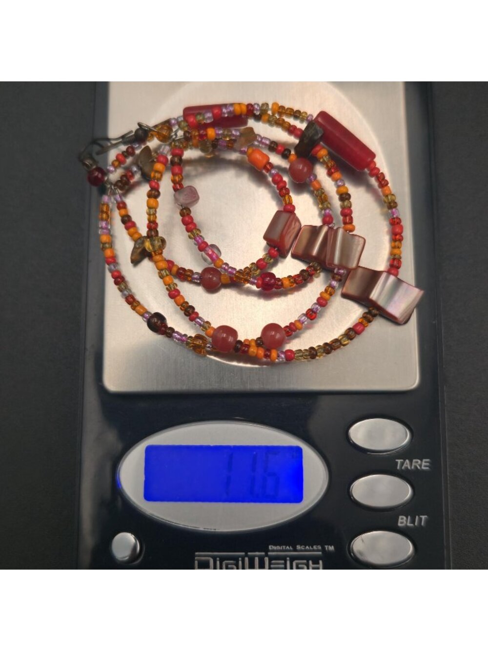 Handmade Red and Orange Beaded Hoop Dangle Earrings B1220 - Picture 5 of 5